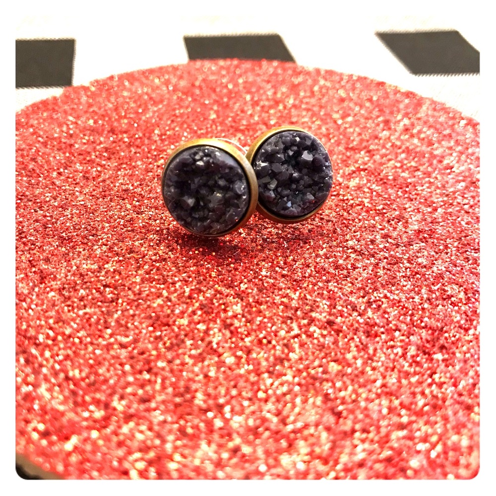 Navy druzy post earrings